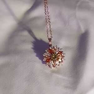 Women's Floral Crystal Pendant Necklace - Orange and Yellow